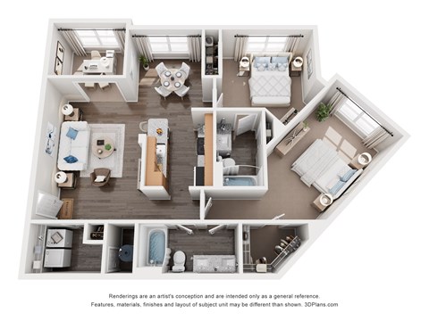 Floor plan for 2 beds, 2 baths, 1202 sqft